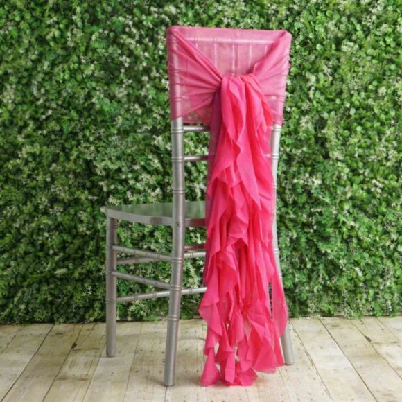 1 Set Fuchsia Chiffon Hoods With Ruffles Willow 250 Chair Sashes - Picture 1 of 3
